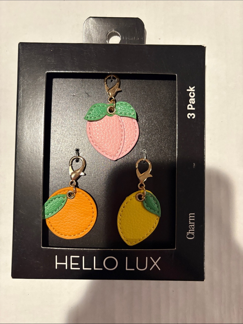 Fruit Charm Keycharm Set - Pink Peach, Orange, Yellow